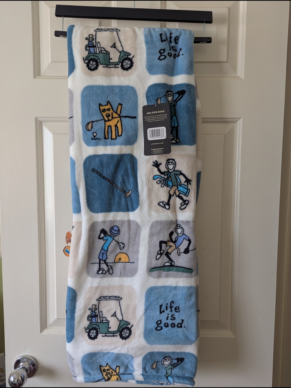 Life is Good Plush Golf Throw Blanket 50 x 70in - Blue & White NEW
